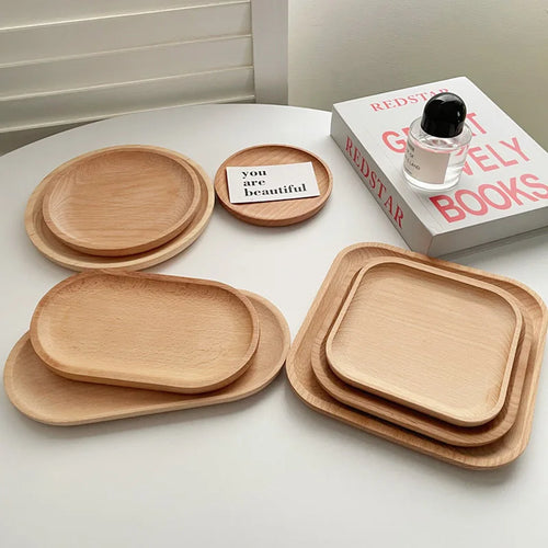 Wood Beech Plate Fruit Plate Oval Pallet trays decorative Candy Rectangular Dessert Dinner Tableware Tray, Kitchen Accessories - vue 5 sur 16
