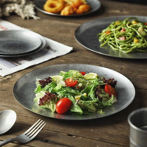 Assiette plate acier inoxydable style industriel camping