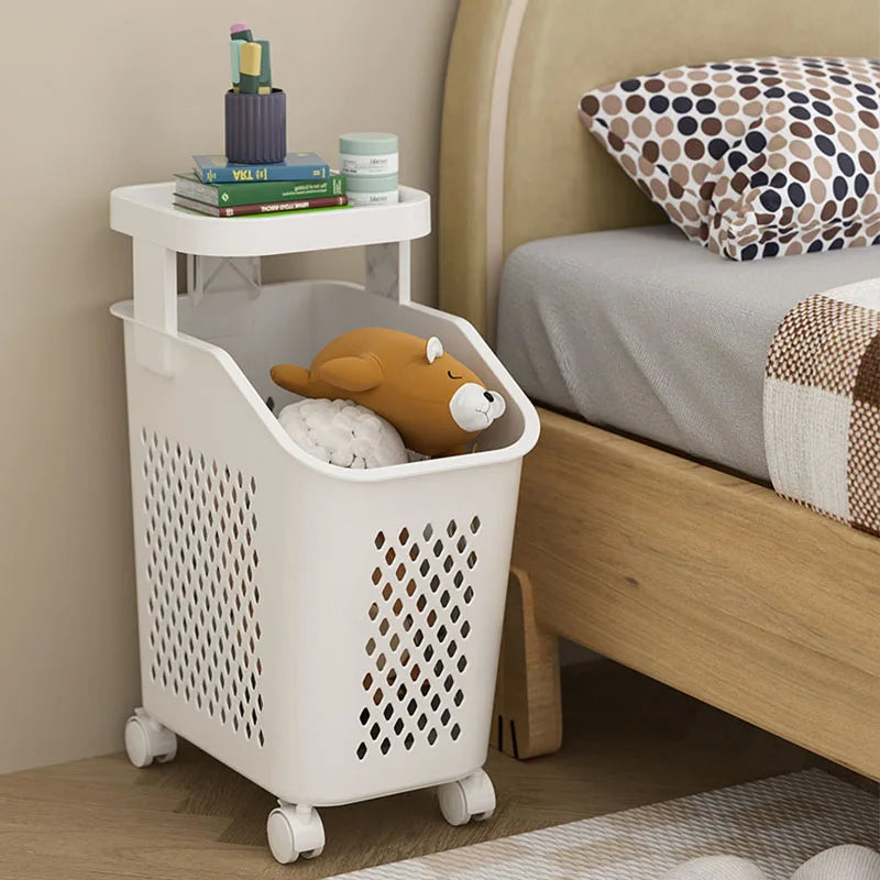 panier de rangement pour linge sale avec roulettes pratiques - vue 4 sur 9