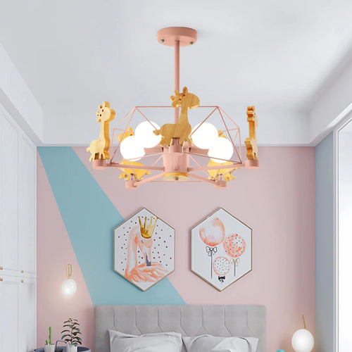Nordischer Kronleuchter aus Holz Tier-Lampe für Kinderzimmer - vue 4 sur 9