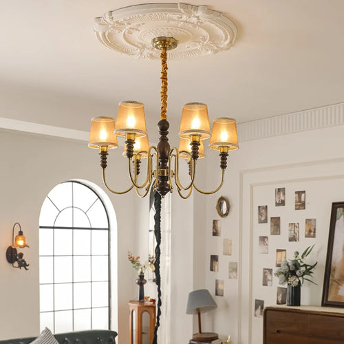 plafonnier rétro en bois et tissu pour restaurant et salon