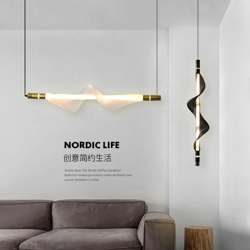 Lustre LED design italien créatif longue bande luminaire - vue 5 sur 18