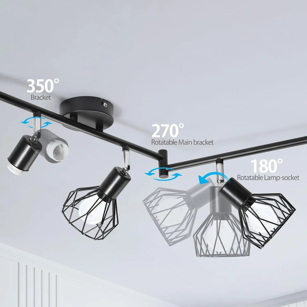 LED E14 ceiling light rotating 350 °, spotlight wall light, suitable for kitchen, living room, bedroom LED wall lights - vue 3 sur 7