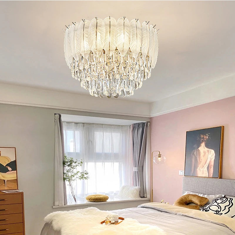 plafonnier rond en cristal luxe éclairage led pour intérieur - vue 7 sur 12