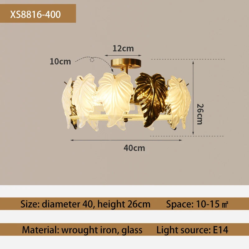 LED-Deckenleuchte im französischen Vintage-Design mit Glasblättern - vue 8 sur 9