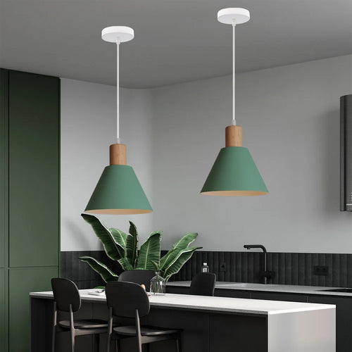 Vintage-Pendelleuchte aus Holz und Eisen für industrielle Dekoration - vue 2 sur 9