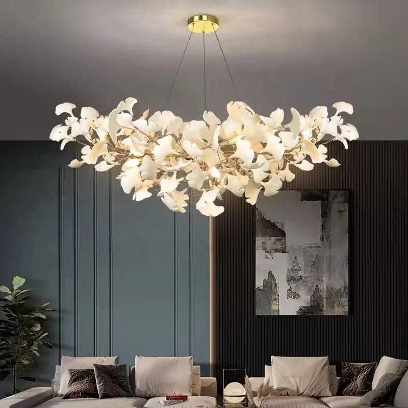 Ginkgo feuille cage d'escalier long lustre lumière atmosphérique villa de luxe duplex bâtiment loft hall d'hôtel lampes d'art créatives - vue 7 sur 20