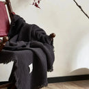 plaid mousseline coton 4 plis pompons decoratif salon
