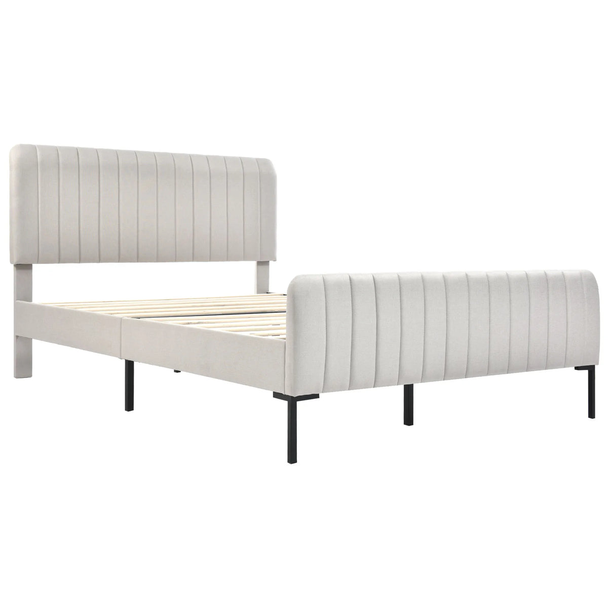 Cushion bed double bed 140x200 cm, bed frame with slatted frame and adjustable headboard, upholstered bed in gray-beige, bed - vue 3 sur 6