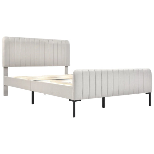 Cushion bed double bed 140x200 cm, bed frame with slatted frame and adjustable headboard, upholstered bed in gray-beige, bed - vue 4 sur 6
