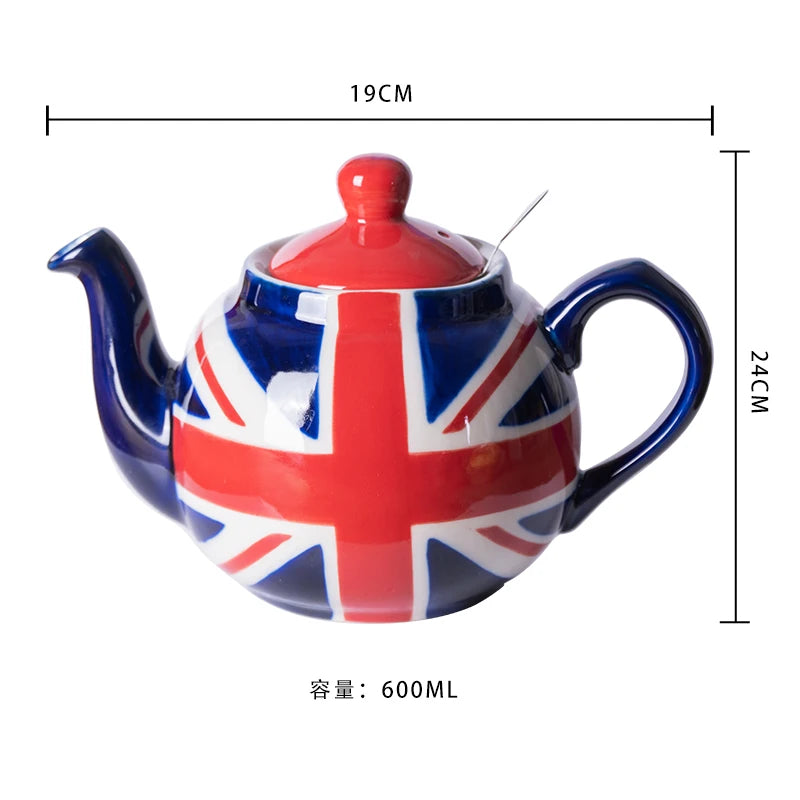 Theiere ceramique drapeau britannique peinte main avec infuseur - vue 3 sur 7