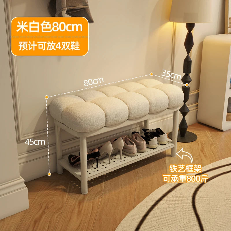 banc à chaussures en laine d'agneau luxe rangement créatif grande capacité - vue 10 sur 10