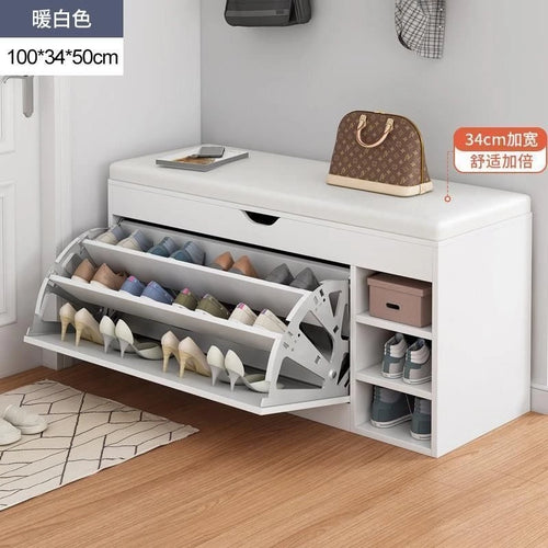 Home Shoe Cabinet with Bench, Anti-Dust Shoe Storage Bench, Multi-Layer Wooden Organizer with   Cushion and Stable Structure - vue 12 sur 13