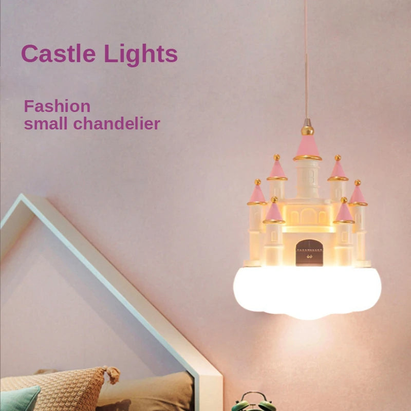 SANDYHA Lustre Chambre de Fille Château Rose Suspension Nuage Chambre d'enfant Décoration de la Maison Chevet LED Luminaire Suspendu - vue 5 sur 8