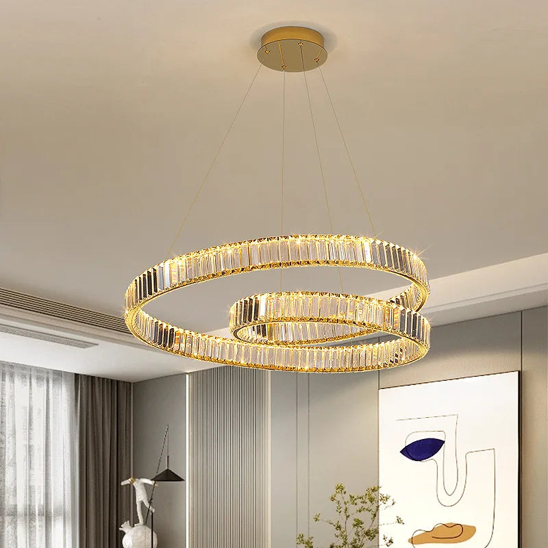 lustre cristal led luxe deco suspension - vue 4 sur 12