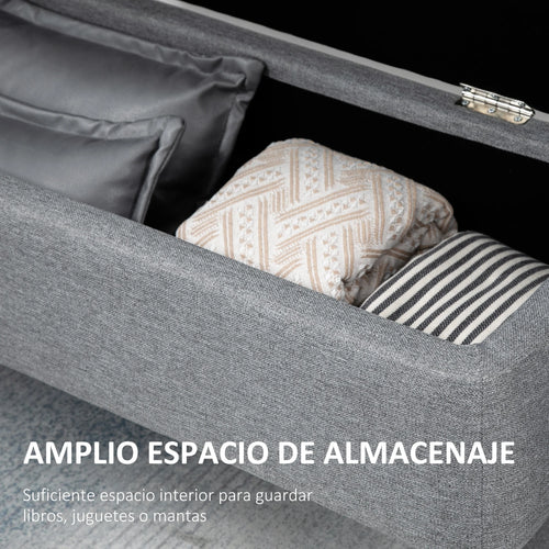 HOMCOM storage bench upholstered in linen with flip cover 101x38,5x44,5 cm - vue 5 sur 6