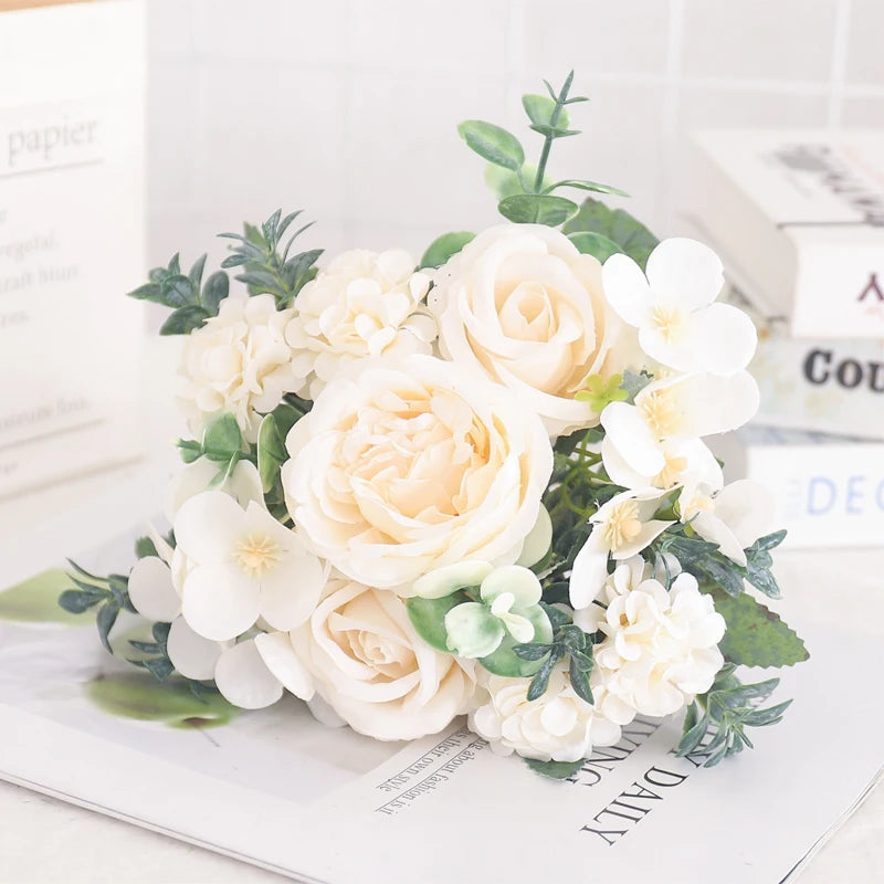 fleurs artificielles soie pivoine hortensia décoration mariage bouquet