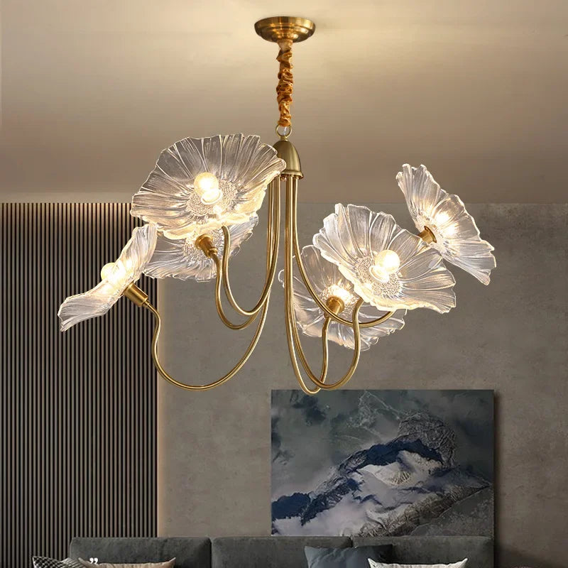 Moderner Glas-Kronleuchter Lotusblüte Design mit LED-Beleuchtung - vue 4 sur 14