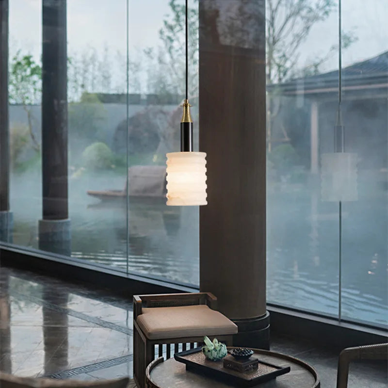 Chinesischer Marmor-Kronleuchter im modernen minimalistischen Stil für Restaurant und Bar - vue 3 sur 7