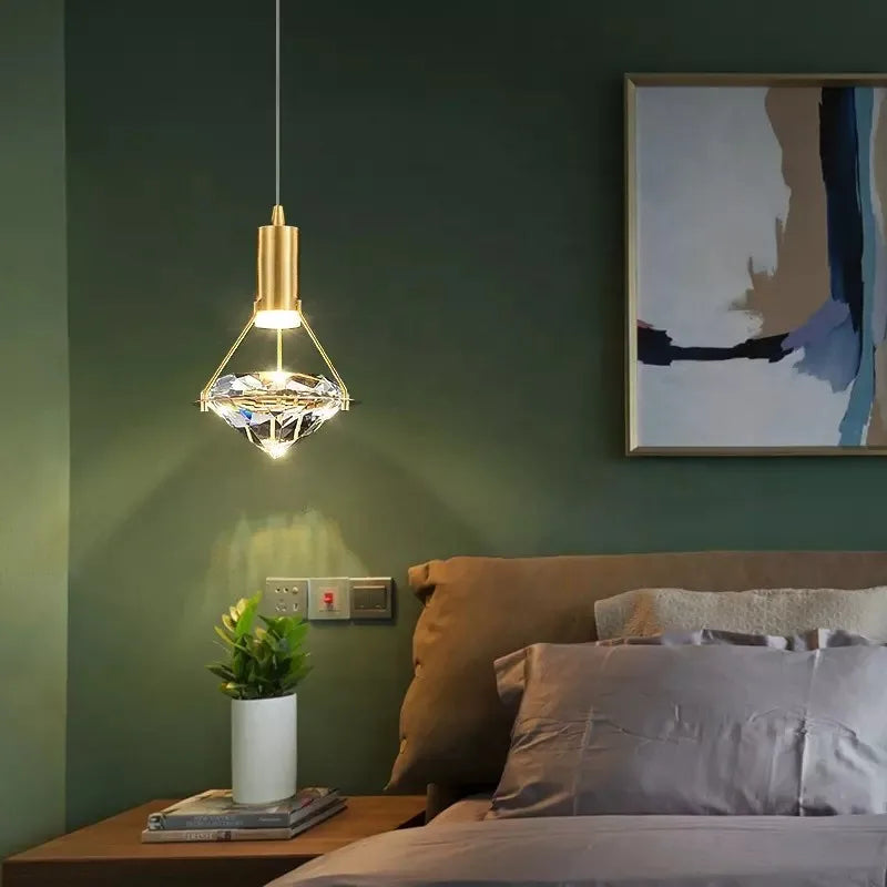 Lampe de suspension LED moderne de luxe diamant cristal suspendu plafond lustre lampes Led nordique créatif chevet décor à la maison éclairage - vue 5 sur 7