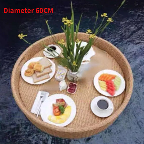 plateau en rotin nordique pour fruits et boissons de piscine