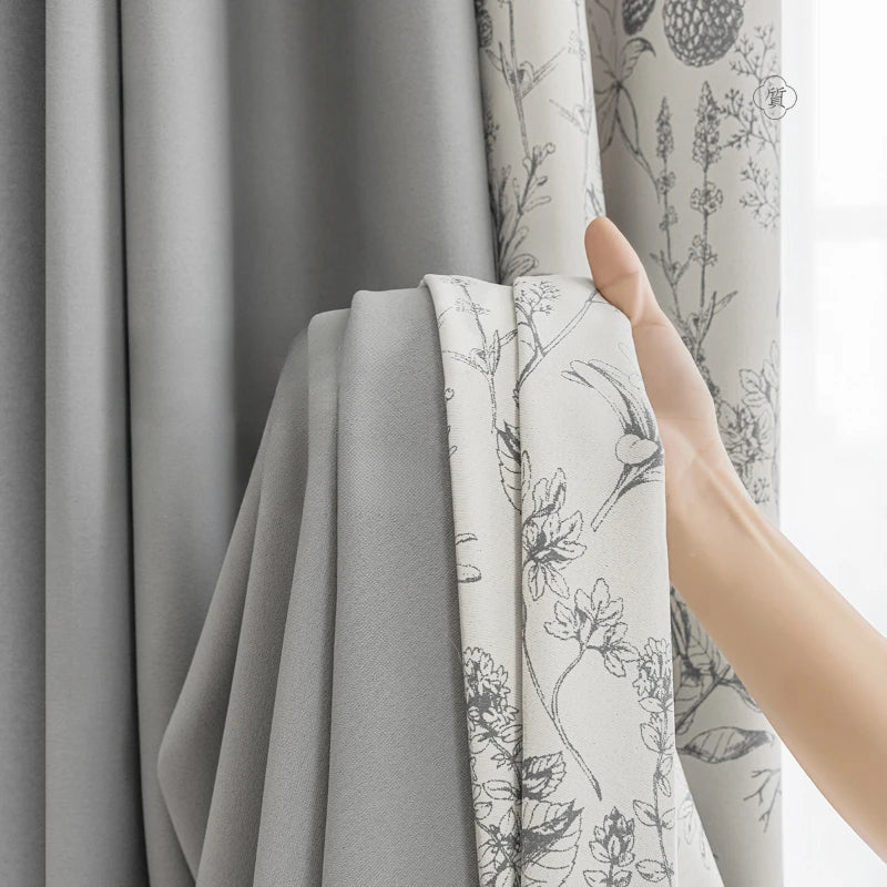Rideau floral style chinois occultation partielle pour salon - vue 5 sur 9