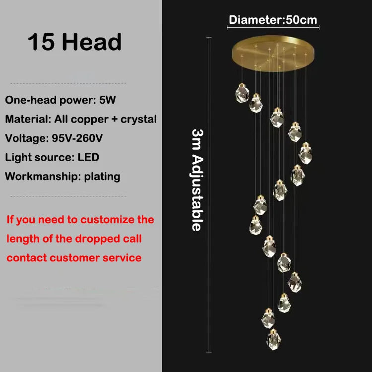 lustre en cristal led design en cuivre moderne et élégant - vue 9 sur 16