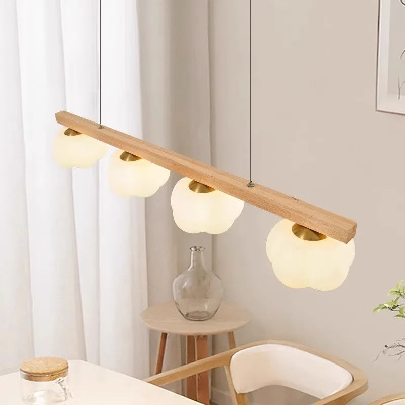 Moderne Pendelleuchte aus Naturholz in Baumwollform - vue 3 sur 11