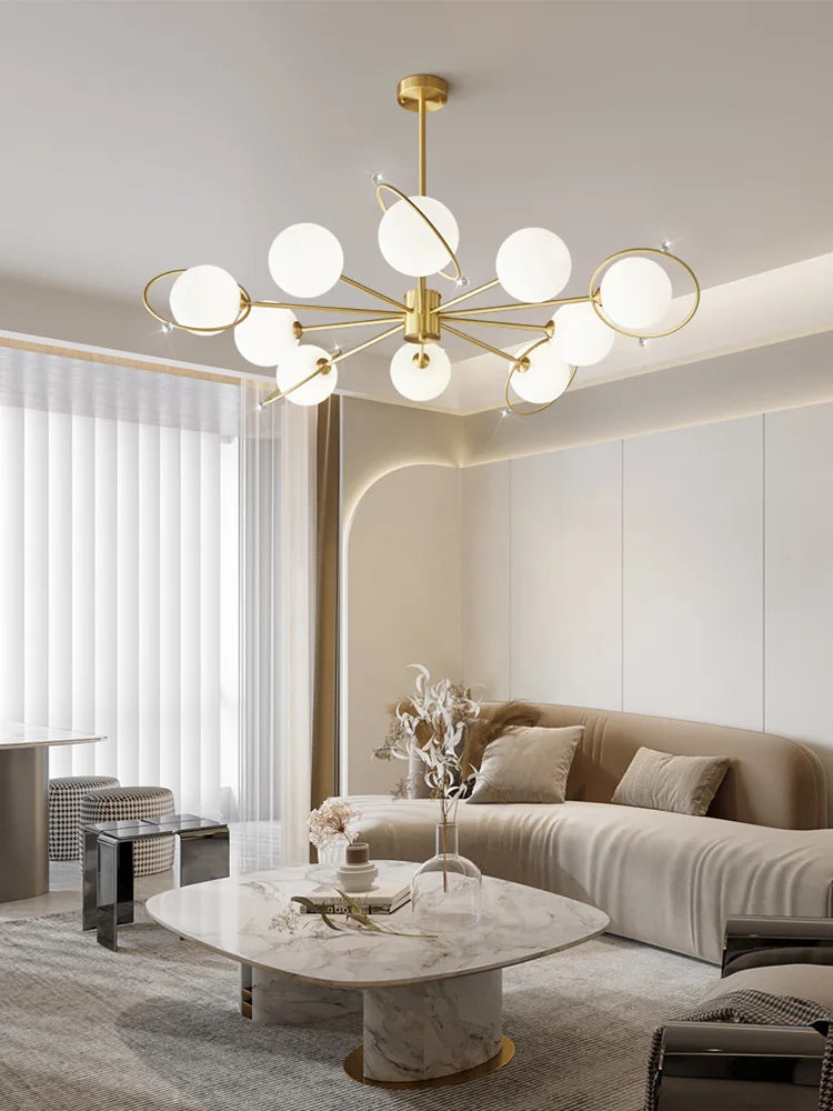 lustre moderne en cuivre avec décor en verre minimaliste
