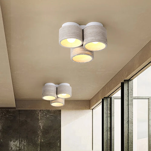 Plafonnier Led moderne en pierre de Grain de bois à 3 têtes Wabi Sabi