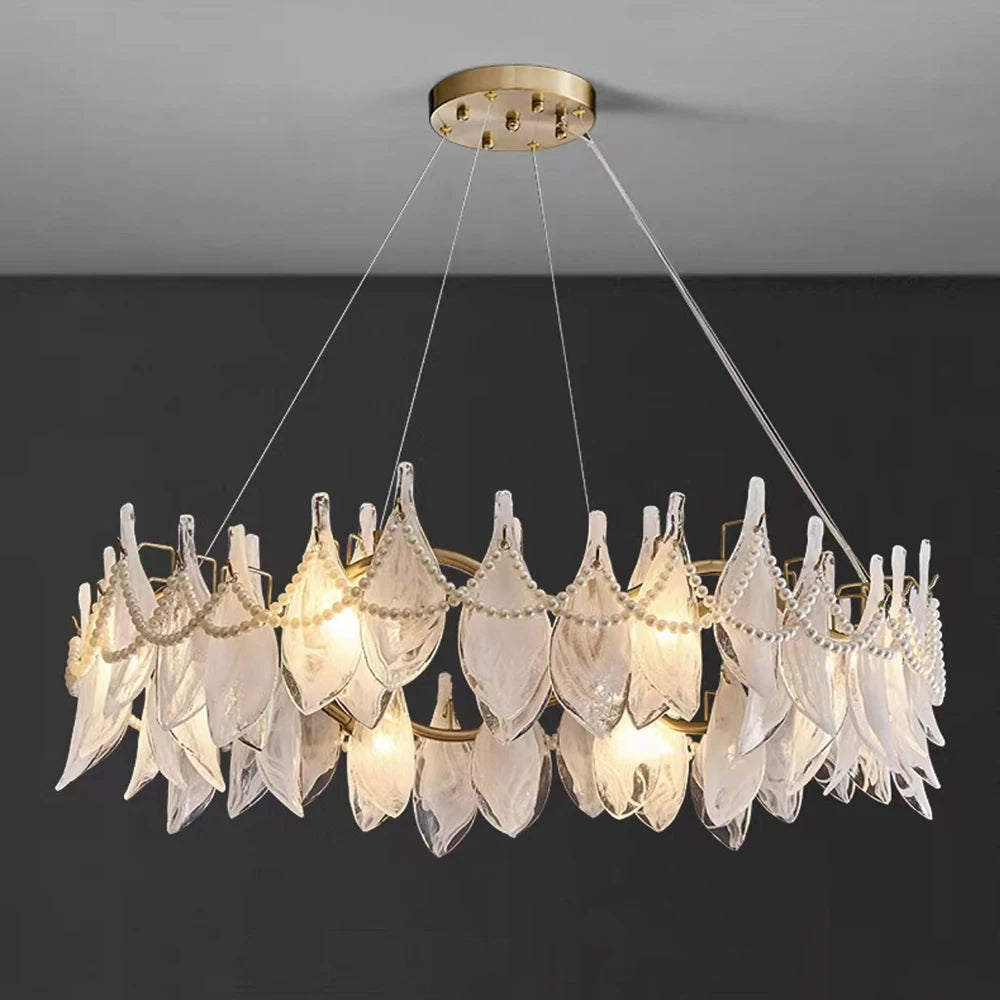 lustre créatif en verre dépoli avec perles suspendu moderne - vue 6 sur 10