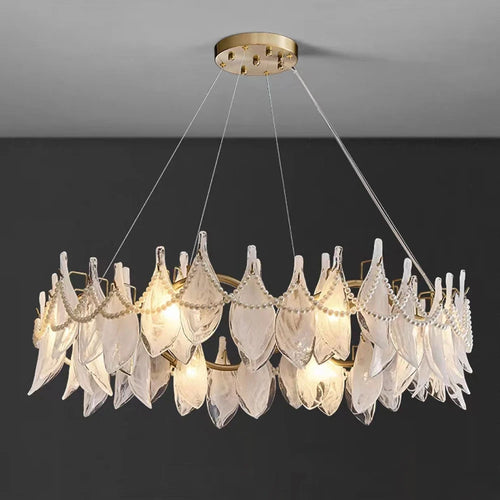 lustre créatif en verre dépoli avec perles suspendu moderne - vue 7 sur 10