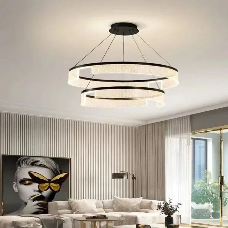 Lustre LED anneaux suspendu au design nordique moderne - vue 7 sur 21