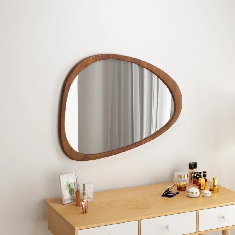 miroir mural en bois du milieu du siècle tendance réfléchissant HD - vue 7 sur 10