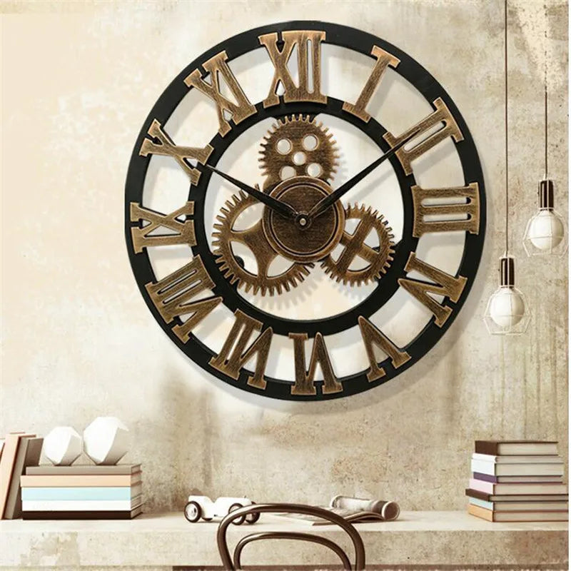 horloge murale rétro en bois style industriel pour décoration artistique - vue 8 sur 10