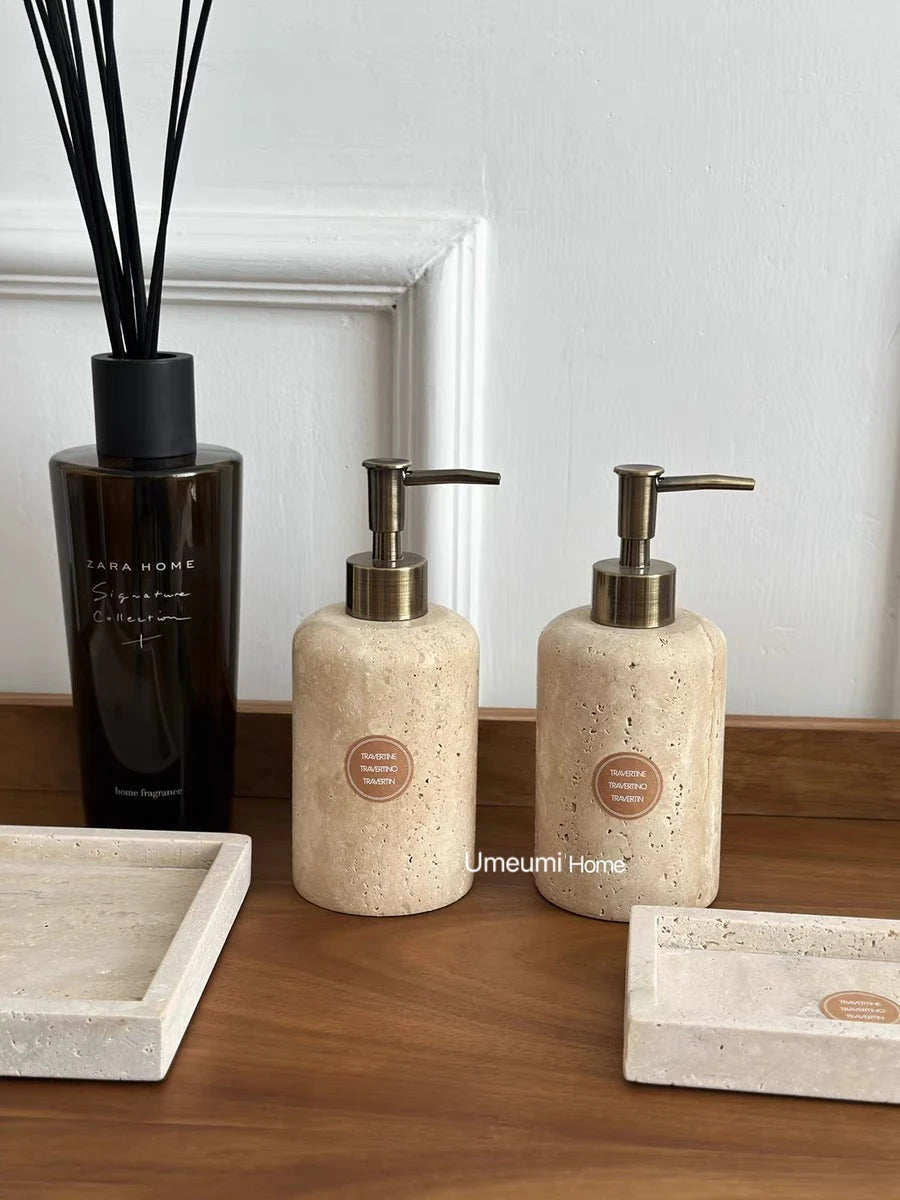 kit de salle de bain en marbre avec porte-gel et distributeur - vue 2 sur 8