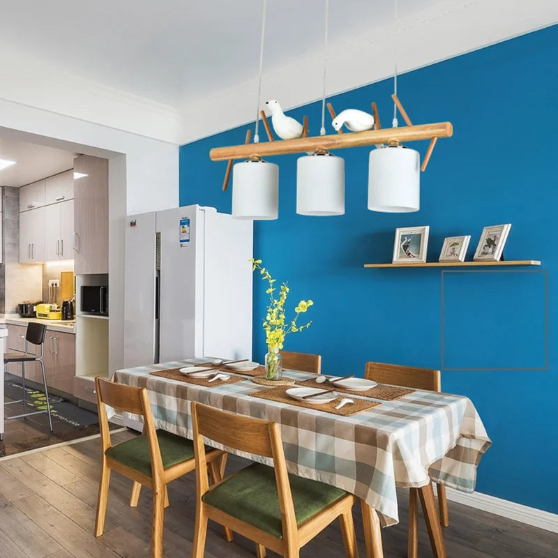 lustre nordique en bois massif avec oiseaux pour décoration intérieure
