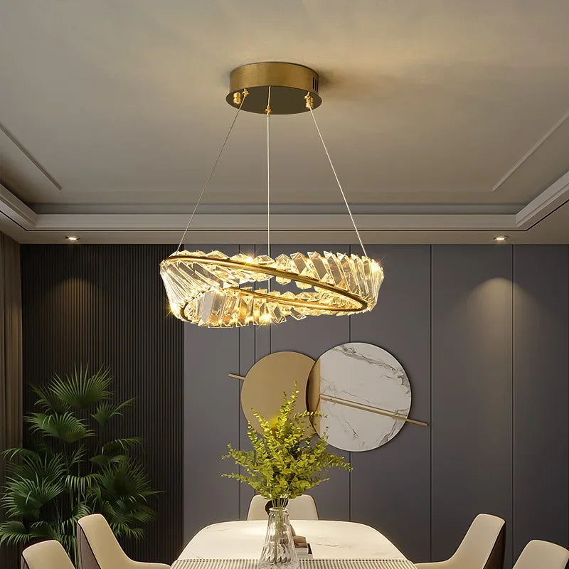 lustre led moderne en cristal k9 avec anneau irrégulier - vue 6 sur 14