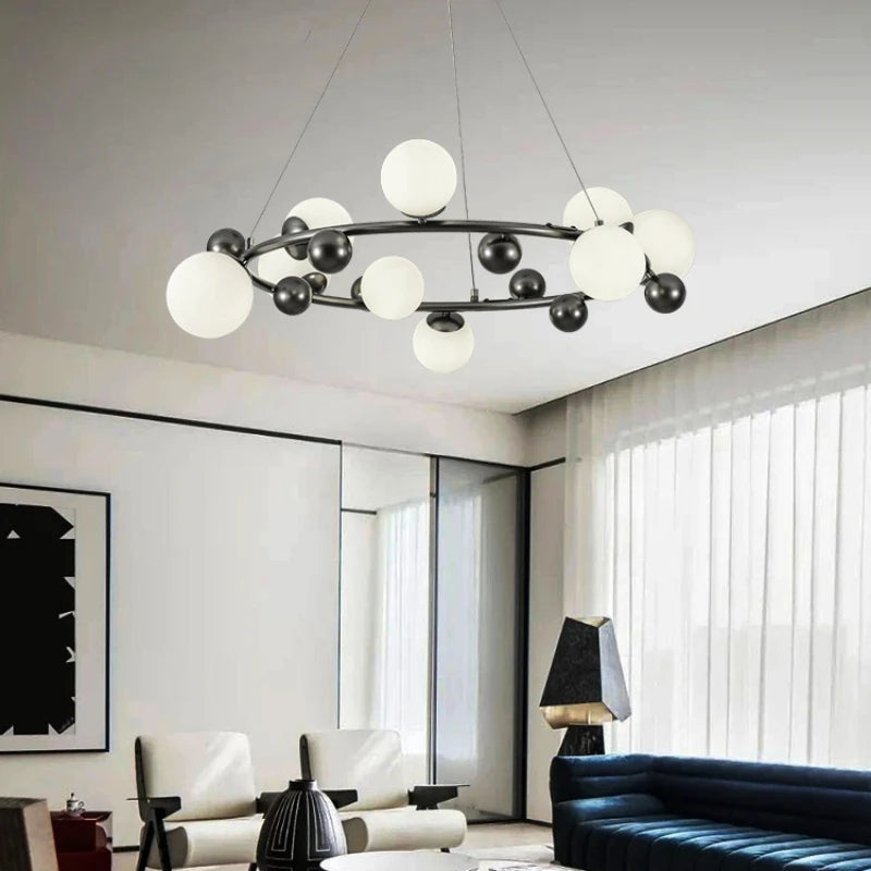 lampe suspendue nordique en métal et verre décorative avec fil réglable - vue 6 sur 13
