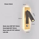 LED Brass Black Wall Lamp Wall Light Wall Sconce Wall Mounted Reading Light with Switch and USB Port, Rotatable For Bedroom