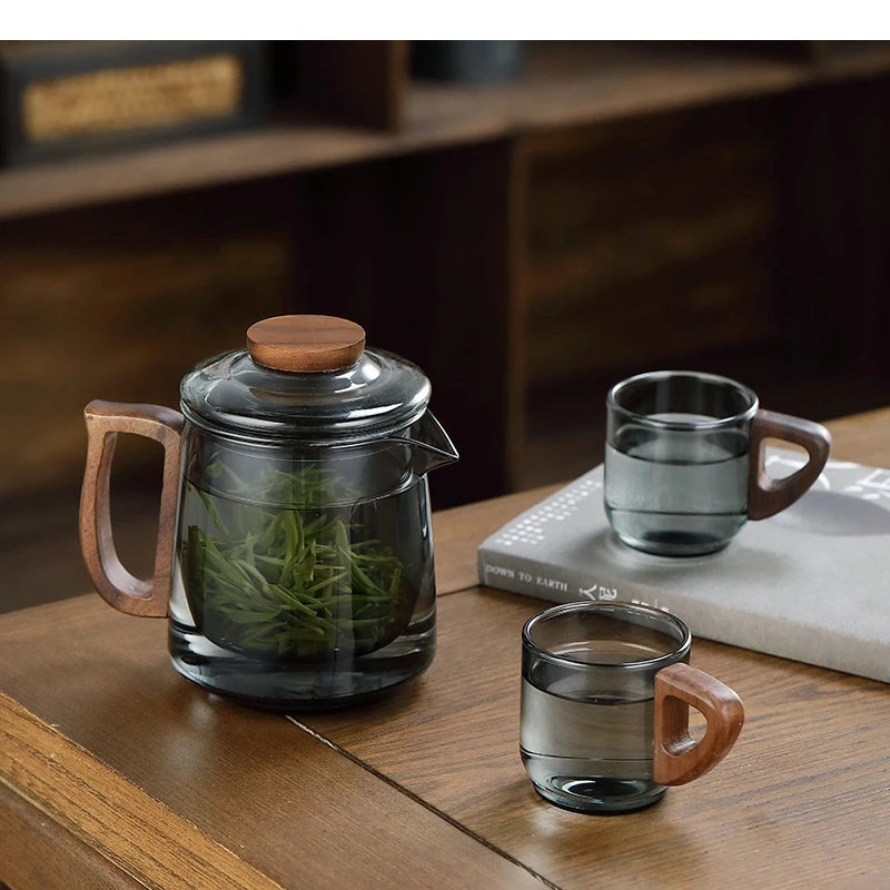 Théière en verre portable avec tasses style moderne