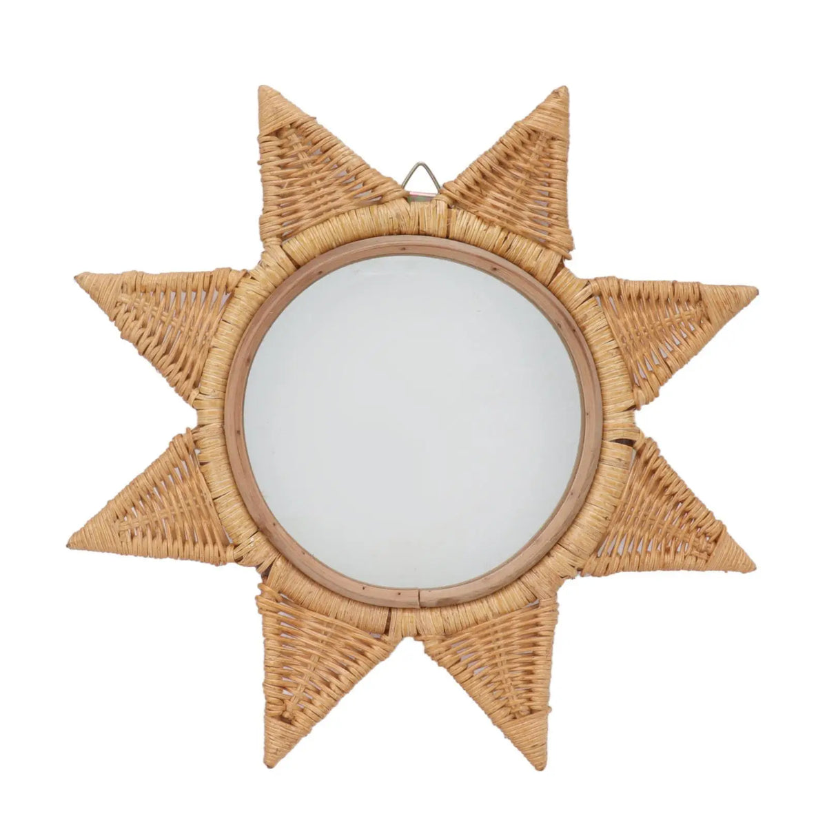 Rattan Woven Wall Mirror - Elegant 8-Point Star Shape, Portable HD Decorative Mirror for Parties & Home Décor
