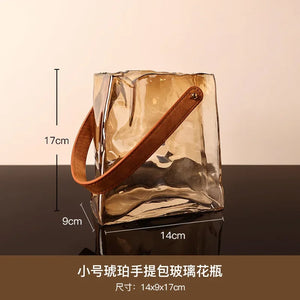 vase en verre style sac à main pour décoration intérieure hydroponique