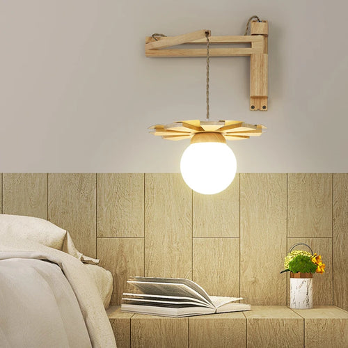 Nordische Wandleuchte aus Holz mit schwenkbarem Arm und LED - vue 3 sur 7