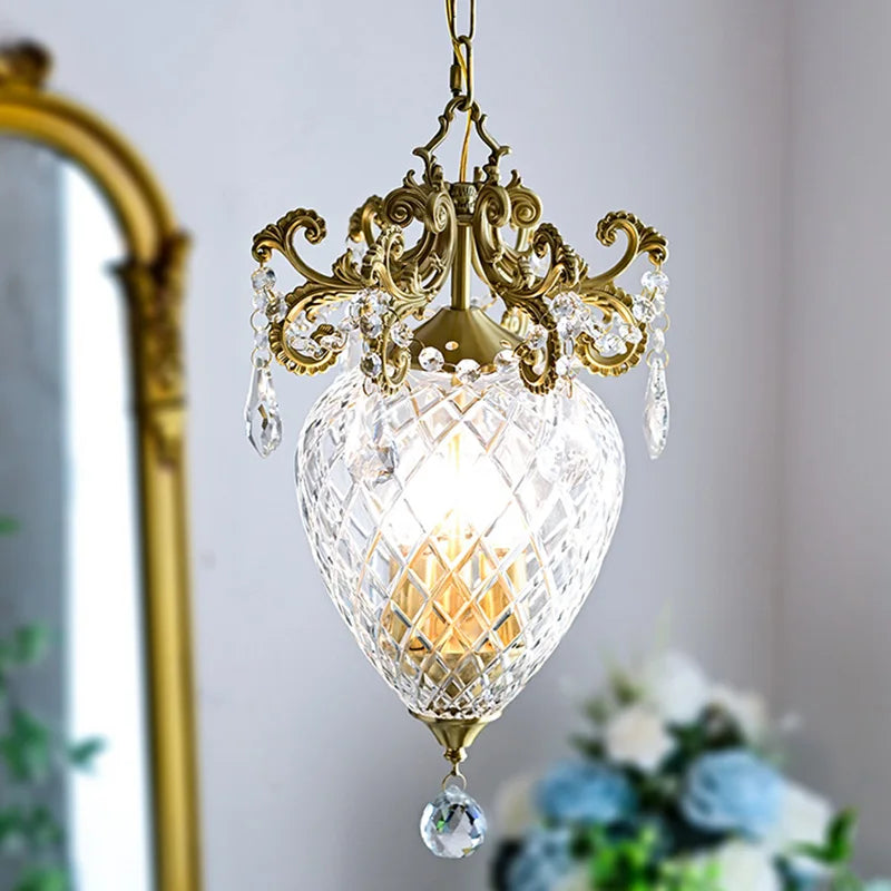 lustre doré en cristal français motif ananas moyen âge suspension