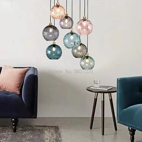 Kronleuchter aus farbigem Glas mit Wasserstruktur nordisches Design modern - vue 3 sur 29