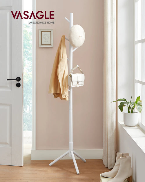 VASAGLE Standing Coat Rack, Solid Wood Coat Rack, Tree-Shaped Coat Rack with 8 Hooks, 3 Height Options, for Clothes, Hats, Bags - vue 2 sur 7