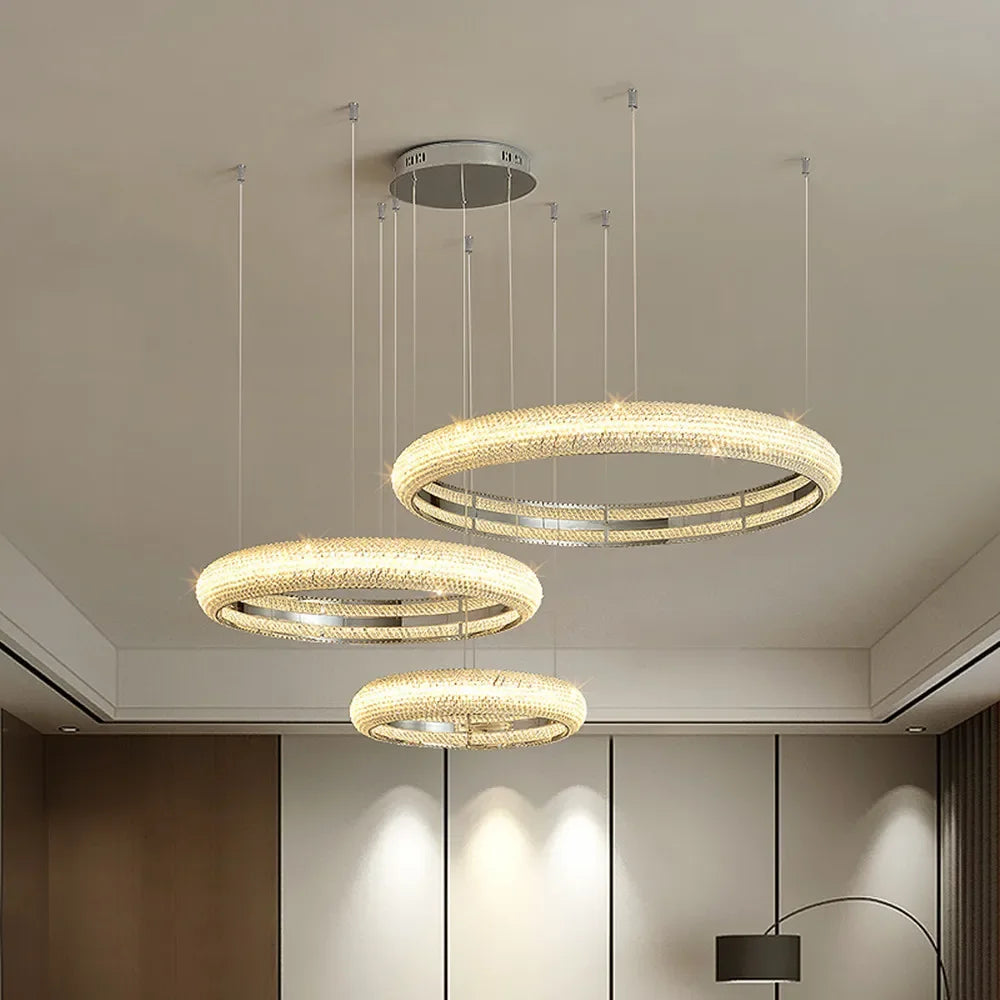 lustre moderne en chrome et cristal pour décoration intérieure - vue 3 sur 12