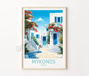 affiche rétro de voyage avec château et île de santorin