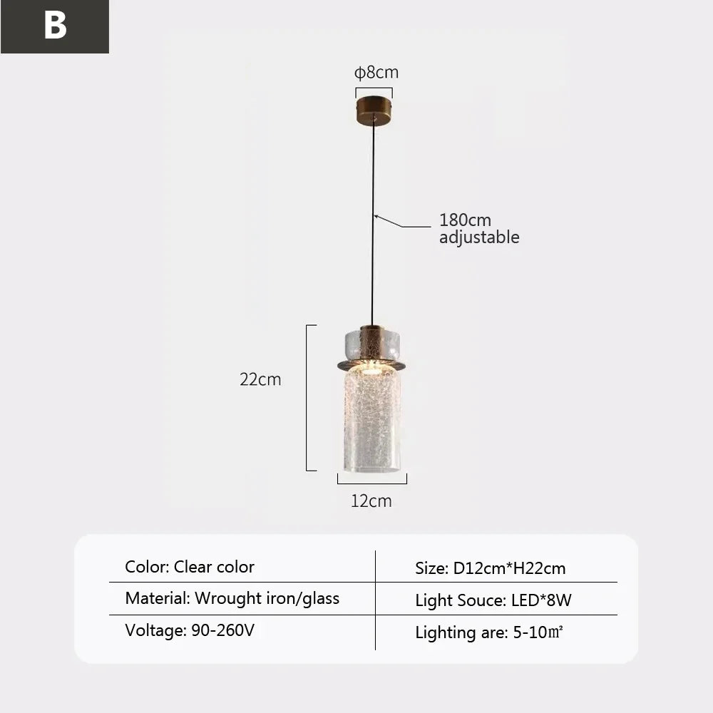 suspension led rétro en verre pour éclairage moderne et ambiance élégante - vue 12 sur 12